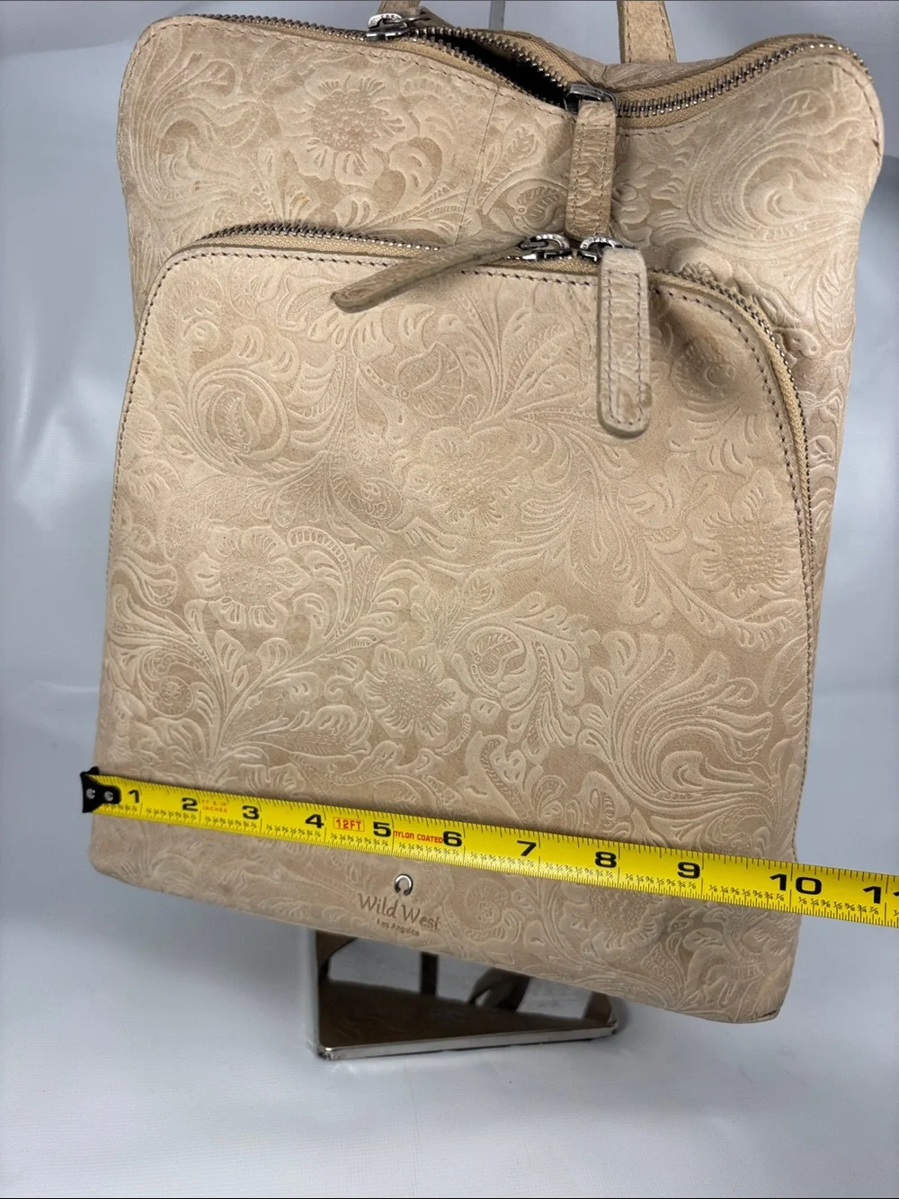 Wild West Beige Floral Embossed Leather Backpack